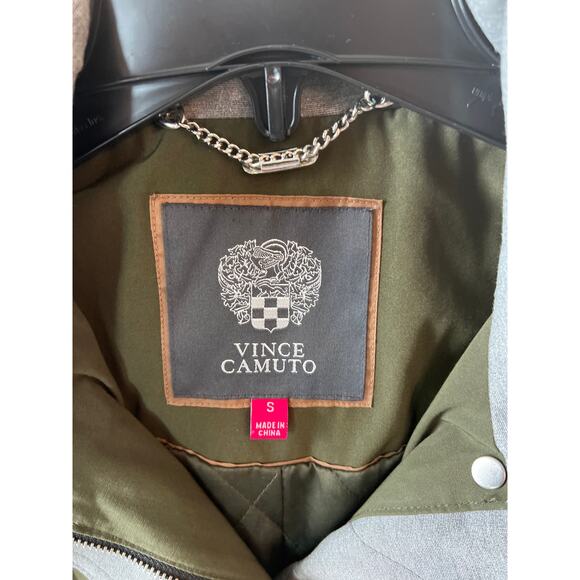 Vince Camuto size small olive green jacket coat removable hood - Picture 2 of 4